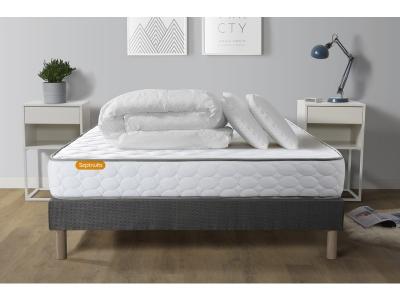 Pack matelas Memo + sommier gris 140x200 + 2 oreillers m&eacute;moire de forme