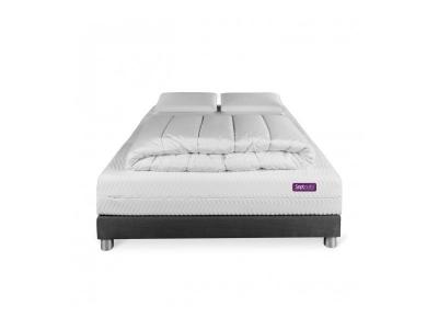 SEPTNUITS Pack matelas sommier Gris Memo bio M&eacute;moire de forme avec 2 oreillers et couette