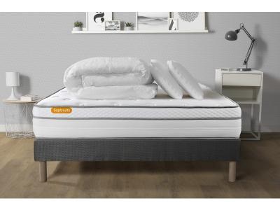 SEPTNUITS Matelas + sommier 140x200 + couette + 2 oreillers Pack Memo luxe 140x200 cm