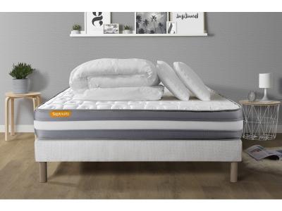 SEPTNUITS PACK matelas sommier Memo Plus Memoire de forme 3 zones 2 oreillers aveccouette