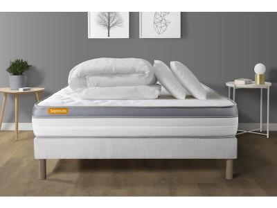SEPTNUITS Matelas + sommier 140x200 + couette + 2 oreillers Pack Memo zen 140x200 cm