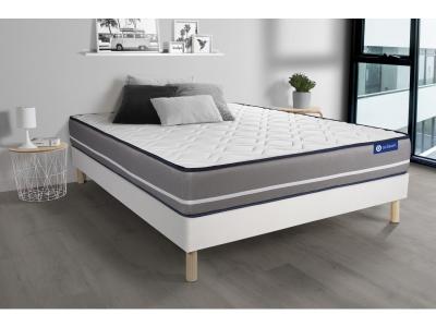 ACTISOM Ensemble matelas Latex memoire de forme ACTILATEX PUR 3 zones de confort sommier KIT blanc