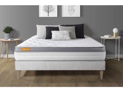 SEPTNUITS Ensemble sommier matelas 140x200 Memo zen M&eacute;moire de forme - 26 cm - Ferme - sommier kit blanc 