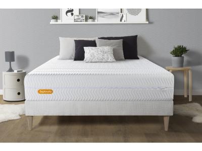 SEPTNUITS Matelas et sommier kit blanc Memo Bio Mousse a memoire de forme Maxi epaisseur Dehoussable