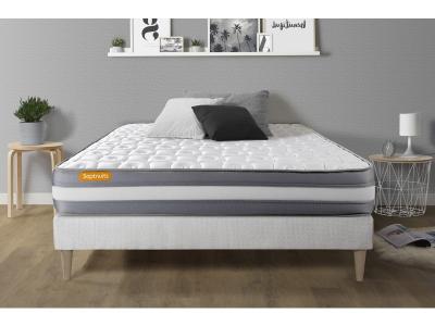 SEPTNUITS Matelas + sommier kit blanc 140x200 memo plus m&eacute;moire de forme