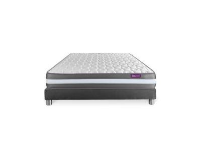 SEPTNUITS Matelas + sommier gris 140x200 Memo Plus M&eacute;moire de forme 3 zones