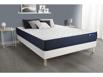 ACTISOM Ensemble matelas sommier KIT blanc ACTIFLEX LIFE Ressorts ensaches et Memoire de forme 5 zones de confort