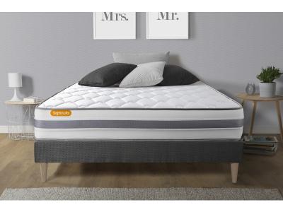 SEPTNUITS Matelas + sommier kit gris 140x200 Memo Spring Ressorts ensach&eacute;s MAXI &eacute;paisseur