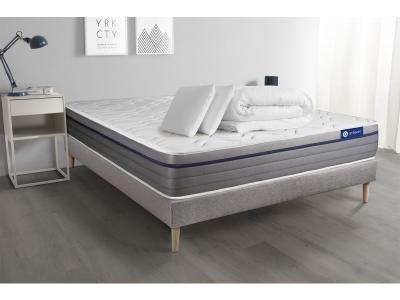 ACTISOM Pack pr&ecirc;t a dormir matelas Latex et Memoire de forme ACTILATEX ZEN sommier KIT gris 2 oreillers et couette