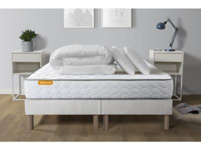 SEPTNUITS Pack matelas Memo + double sommiers 160x200 + 2 oreillers m&eacute;moire de forme