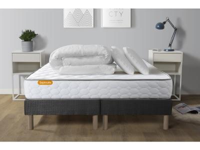 SEPTNUITS Pack matelas Memo + double sommiers gris 160x200 + 2 oreillers m&eacute;moire de forme