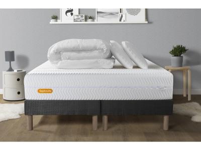 SEPTNUITS Matelas + sommier 160x200 + couette + 2 oreillers Pack Memo bio 160x200 cm