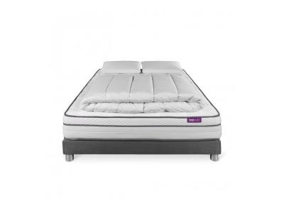 SEPTNUITS Pack matelas sommier gris Luxe Ressorts memoire de forme 5 zones de confort MAXI epaisseur