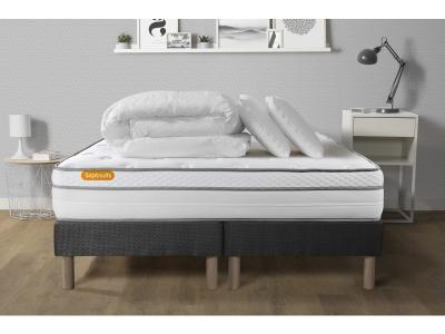 SEPTNUITS Matelas + sommier 160x200 + couette + 2 oreillers Pack Memo luxe 160x200 cm