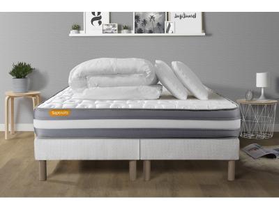 SEPTNUITS Pack matelas sommier Blanc Memo plus M&eacute;moire de forme avec 2 oreillers et couette