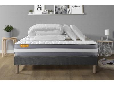 SEPTNUITS Ensemble sommier matelas 160x200 Memo Plus M&eacute;moire de forme - Ferme - Gris 