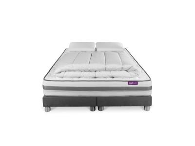 SEPTNUITS Pack matelas double sommiers gris Memo Spring Ressorts avec Couette et 2 oreillers