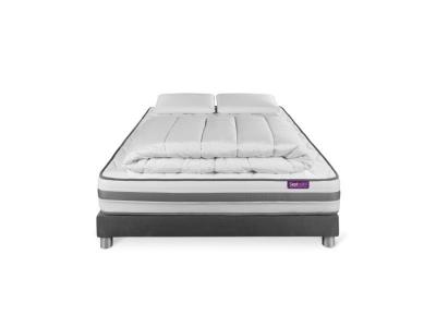 SEPTNUITS Pack matelas + sommier gris 160x200 Memo Spring Ressorts ensach&eacute;s 3 zones MAXI &eacute;paisseur + Couette + 2 oreillers