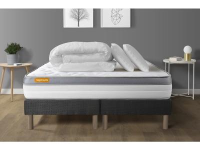 SEPTNUITS Pack matelas double sommiers gris Memo Zen Mousse a memoire de forme 5 zones de confort MAXI epaisseur