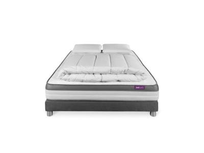 SEPTNUITS Pack matelas sommier gris Mousse &agrave; m&eacute;moire de forme 5 zones de confort MAXI epaisseur Couette 2 oreillers