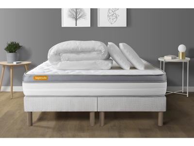 SEPTNUITS Pack matelas sommier Blanc Memo zen M&eacute;moire de forme avec 2 oreillers et couette