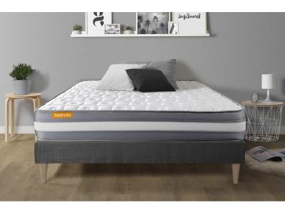 SEPTNUITS Matelas + sommier kit gris 180x200 memo plus m&eacute;moire de forme