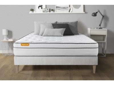 SEPTNUITS Ensemble Memo luxe Ressorts ensach&eacute;s et m&eacute;moire de forme Sommier en kit Blanc