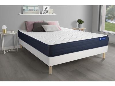 ACTISOM Ensemble matelas ACTIMEMO LIFE 200x200 M&eacute;moire de forme 5zones de confort + sommier KIT blanc 