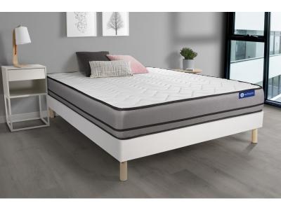 ACTISOM Ensemble matelas ACTIMEMO 2 faces a M&eacute;moire de forme 3 zones de confort sommier KIT blanc
