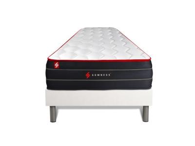 SOMNESS Ensemble 90x190 matelas BOOST ressorts ensach&eacute;s et m&eacute;moire de forme + sommier kit blanc 