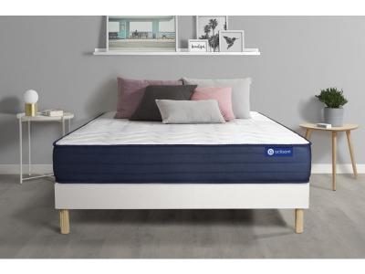 ACTISOM Ensemble matelas ACTIMEMO LIFE 90x200 M&eacute;moire de forme 5zones de confort + sommier KIT blanc 