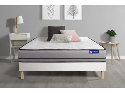 ACTISOM Ensemble matelas ACTIMEMO 90x200cm 2 faces &agrave; M&Eacute;MOIRE DE FORME 3zones de confort + sommier KIT blanc 
