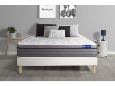 ACTISOM Ensemble 90x200 Matelas M&eacute;moire de forme Sommier kit Blanc