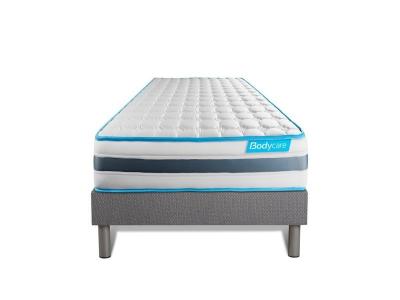 BODYCARE Ensemble 90x200 matelas BodyFlex ressorts ensach&eacute;s et m&eacute;moire de forme + sommier kit gris 