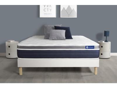 ACTISOM Ensemble 90x200 Matelas Hybride Sommier kit Blanc