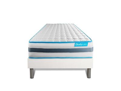 BODYCARE Ensemble 90x200 matelas BodyFlex ressorts ensach&eacute;s et m&eacute;moire de forme + sommier kit blanc 