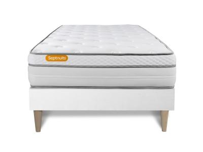SEPTNUITS  - Ensemble matelas sommier Memo luxe 90 x 200 cm - Couleur : Blanc - Blanc