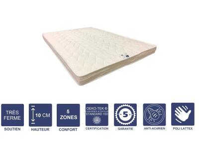 Matelas Tr&egrave;s Ferme Pour Canap&eacute; Lit 140x190 x 10 cm - 5 zones de Confort - Noyau Poli Lattex HR Derni&egrave;re G&eacute;n&eacute;ration - Tr&egrave;s Respirant 