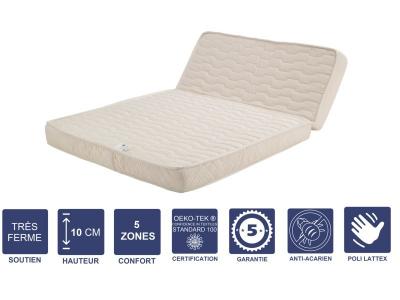  Matelas Tr&egrave;s Ferme Pour tous BZ 120x190 x 10 cm - 5 zones de Confort - Noyau Poli Lattex HR