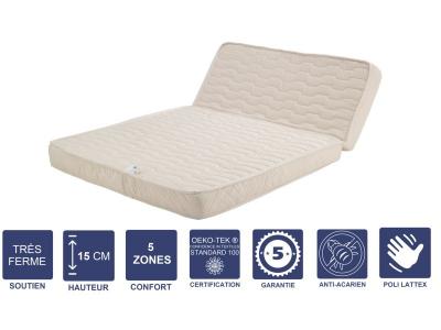 LITERIE JULIEN Matelas Tr&egrave;s Ferme Pour tous BZ 140x200 x 15 cm - D&eacute;coupe Assise 60 cm - 5 zones de Confort - Noyau Poli Lattex HR Derni&egrave;re G&eacute;n&eacute;ration - Tr&egrave;s 