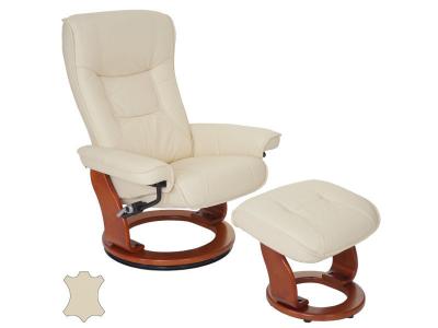 MENDLER Mca fauteuil relax hamilton, fauteuil de t&eacute;l&eacute;vision, tabouret, cuir, charge 130kg ~ cr&egrave;me, dor&eacute;