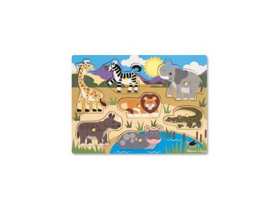 MELISSA & DOUG Puzzle en bois &agrave; boutons 7 pi&egrave;ces Safari Melissa & Doug