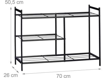 Meuble a chaussures 3 etageres rangement metal pour 8 paires avec poignees noir