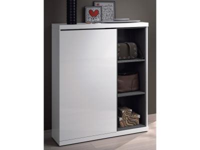 Meuble &agrave; chaussures avec 1 porte et 3 &eacute;tag&eacute;res, coloris blanc brillant, 108 x 79 x 25 cm