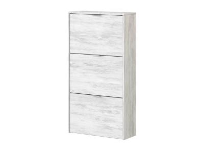 Pegane - Meuble &agrave; Chaussures avec 3 abattants coloris ch&ecirc;ne Gris blanchie - Hauteur 113 x Longueur 60 x Profondeur 22 cm