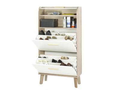 Meuble &agrave; chaussures ch&ecirc;ne abattants blancs - coloris rideau: rideau blanc