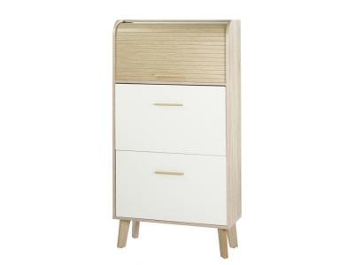 Meuble &agrave; chaussures ch&ecirc;ne abattants blancs - coloris rideau: rideau ch&ecirc;ne