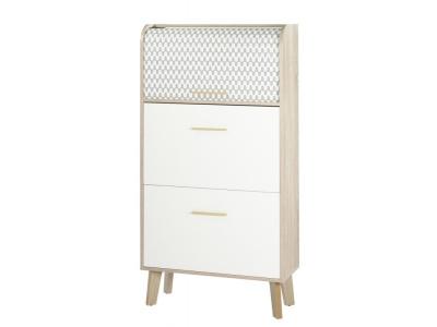 Meuble &agrave; chaussure vintage en bois avec tiroir blanc et rideau coulissant HAPPY