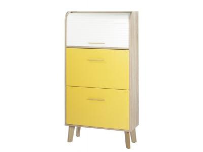Meuble &agrave; Chaussures Ch&ecirc;ne Abattants Jaunes - Coloris Rideau: Rideau Blanc