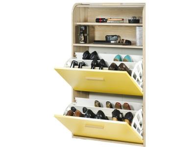 Meuble &agrave; Chaussures Ch&ecirc;ne Abattants Jaunes - Coloris Rideau: Vagues Grises 810